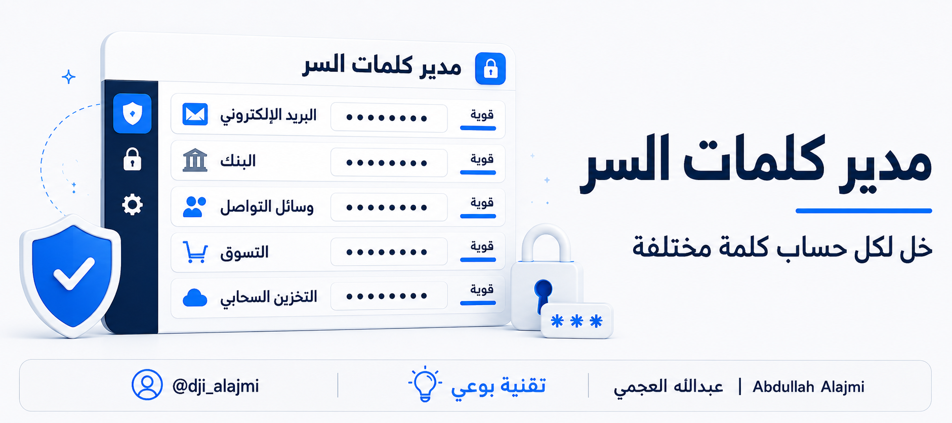 مدير كلمات السر ينشئ ويحفظ كلمة مختلفة وقوية لكل حساب
